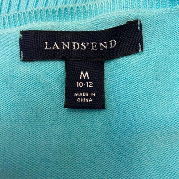 Lands’ End Lightweight‎ Aqua Long Sleeve Cardigan with Front Ruffle Size Medium - Picture 8 of 11